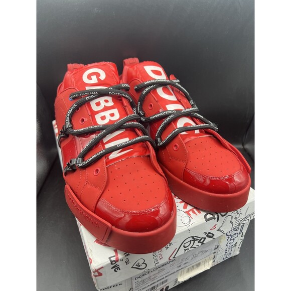 Dolce & Gabbana Portofino Calfskin Leather Red Sneakers EUR 45 / US 12 W/BOX